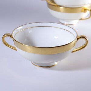 Minton Buckingham Footed Cream Soup Bowl Double Handled Gold Encrusted Rim